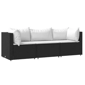 3-delige Loungeset met kussens poly rattan zwart 3-delige Loungeset met kussens poly rattan zwart