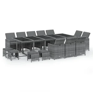 15-delige Tuinset met kussens poly rattan grijs 15-delige Tuinset met kussens poly rattan grijs