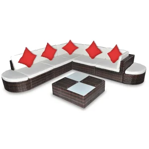 8-delige Loungeset met kussens poly rattan bruin 8-delige Loungeset met kussens poly rattan bruin
