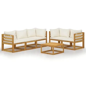 6-delige Loungeset met kussens massief acaciahout crème 6-delige Loungeset met kussens massief acaciahout crème