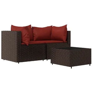3-delige Loungeset met kussens poly rattan bruin 3-delige Loungeset met kussens poly rattan bruin