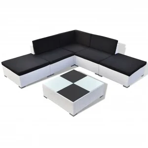 6-delige Loungeset met kussens poly rattan wit 6-delige Loungeset met kussens poly rattan wit