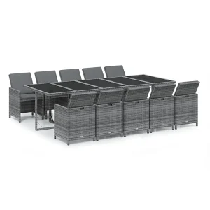 11-delige Tuinset met kussens poly rattan grijs 11-delige Tuinset met kussens poly rattan grijs