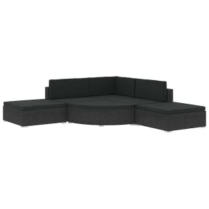 6-delige Loungeset met kussens poly rattan zwart 6-delige Loungeset met kussens poly rattan zwart