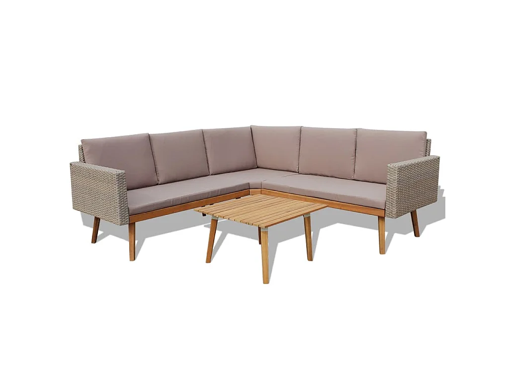 4-delige Loungeset met kussens poly rattan grijs