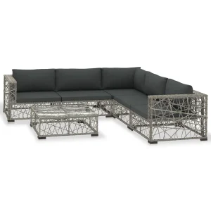 6-delige Loungeset met kussens poly rattan grijs 6-delige Loungeset met kussens poly rattan grijs