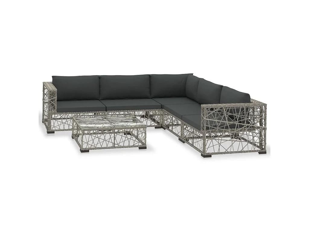 6-delige Loungeset met kussens poly rattan grijs
