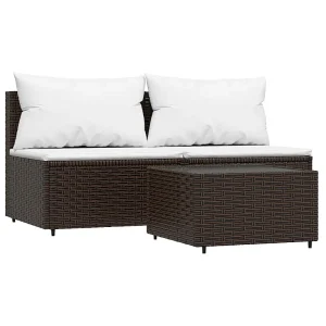 3-delige Loungeset met kussens poly rattan bruin 3-delige Loungeset met kussens poly rattan bruin
