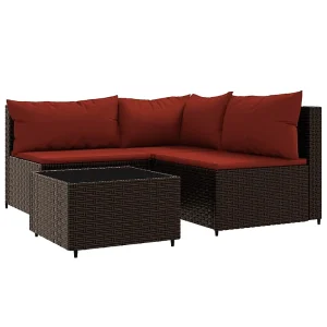 4-delige Loungeset met kussens poly rattan bruin 4-delige Loungeset met kussens poly rattan bruin