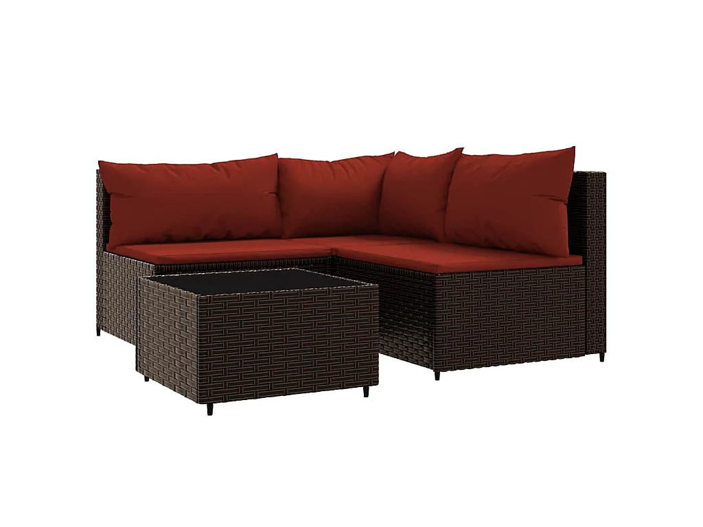 4-delige Loungeset met kussens poly rattan bruin