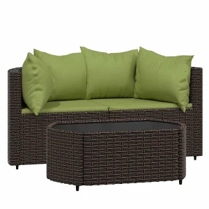 3-delige Loungeset met kussens poly rattan bruin 3-delige Loungeset met kussens poly rattan bruin