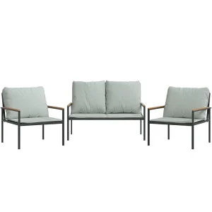 3-delige Loungeset met kussens staal antracietkleurig 3-delige Loungeset met kussens staal antracietkleurig