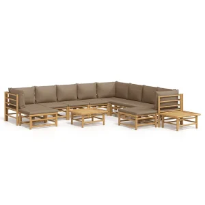 12-delige Loungeset met kussens bamboe taupe 12-delige Loungeset met kussens bamboe taupe