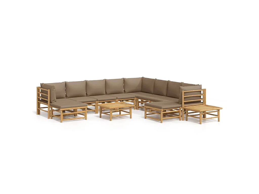 12-delige Loungeset met kussens bamboe taupe