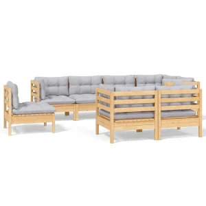 8-delige Loungeset met grijze kussens massief grenenhout 8-delige Loungeset met grijze kussens massief grenenhout