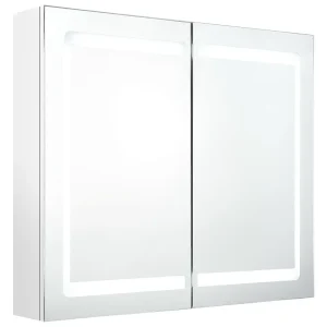 Badkamerkast met spiegel en LED 80x12x68 cm glanzend wit Badkamerkast met spiegel en LED 80x12x68 cm glanzend wit