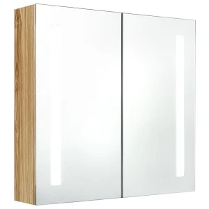 Badkamerkast met spiegel en LED 62x14x60 cm eikenkleurig Badkamerkast met spiegel en LED 62x14x60 cm eikenkleurig