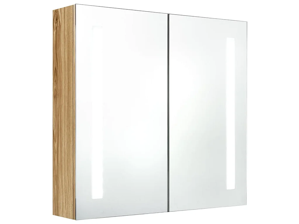 Badkamerkast met spiegel en LED 62x14x60 cm eikenkleurig