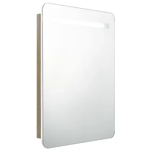 Badkamerkast met spiegel en LED 60x11x80 cm wit en eikenkleurig