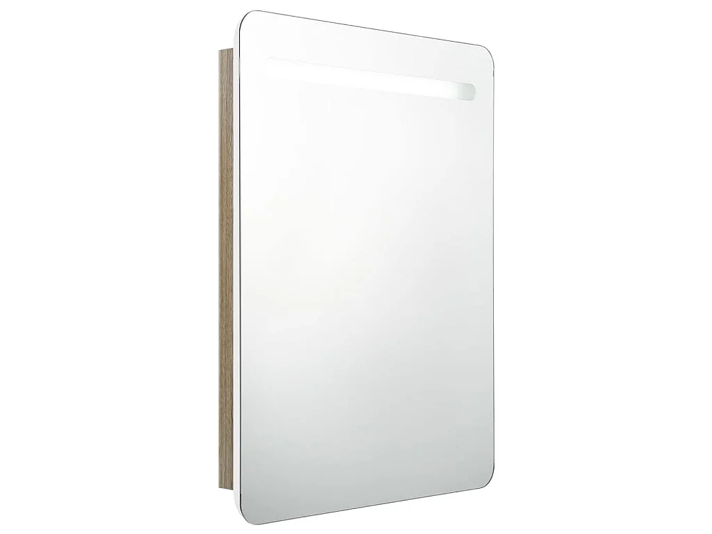 Badkamerkast met spiegel en LED 60x11x80 cm wit en eikenkleurig