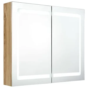 Badkamerkast met spiegel en LED 80x12x68 cm eikenkleurig Badkamerkast met spiegel en LED 80x12x68 cm eikenkleurig