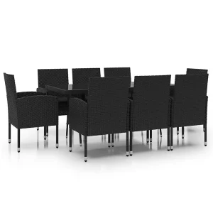 9-delige Tuinset poly rattan zwart