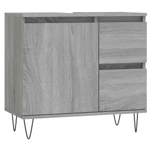 Badkamerkast 65x33x60 cm bewerkt hout grijs sonoma eikenkleurig Badkamerkast 65x33x60 cm bewerkt hout grijs sonoma eikenkleurig