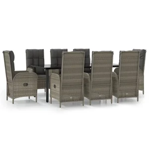 9-delige Tuinset met kussens poly rattan zwart en grijs 9-delige Tuinset met kussens poly rattan zwart en grijs