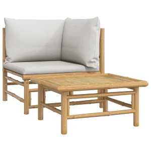 2-delige Loungeset met kussens bamboe lightgrijs 2-delige Loungeset met kussens bamboe lightgrijs