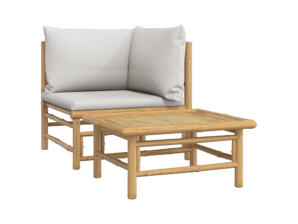 2-delige Loungeset met kussens bamboe lightgrijs