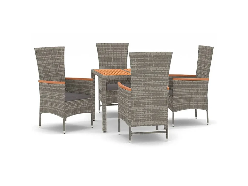 5-delige Tuinset met kussens poly rattan grijs