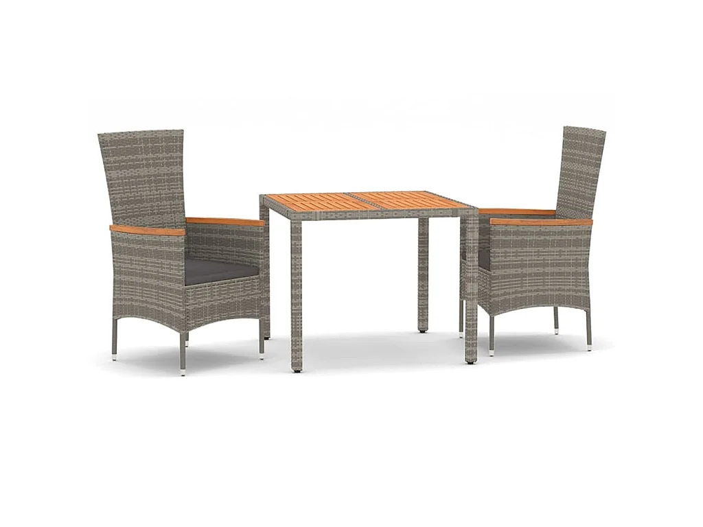 3-delige Tuinset met kussens poly rattan grijs