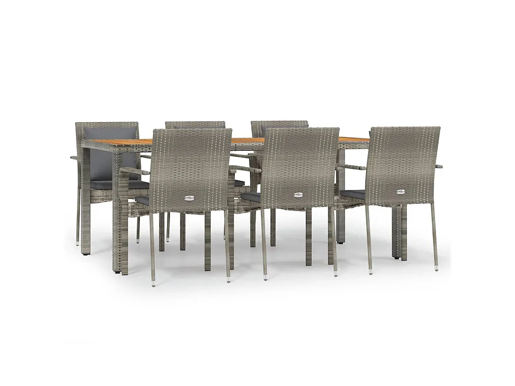 7-delige Tuinset met kussens poly rattan grijs