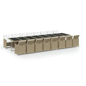17-delige Tuinset met kussens poly rattan beige