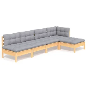 5-delige Loungeset met grijze kussens grenenhout