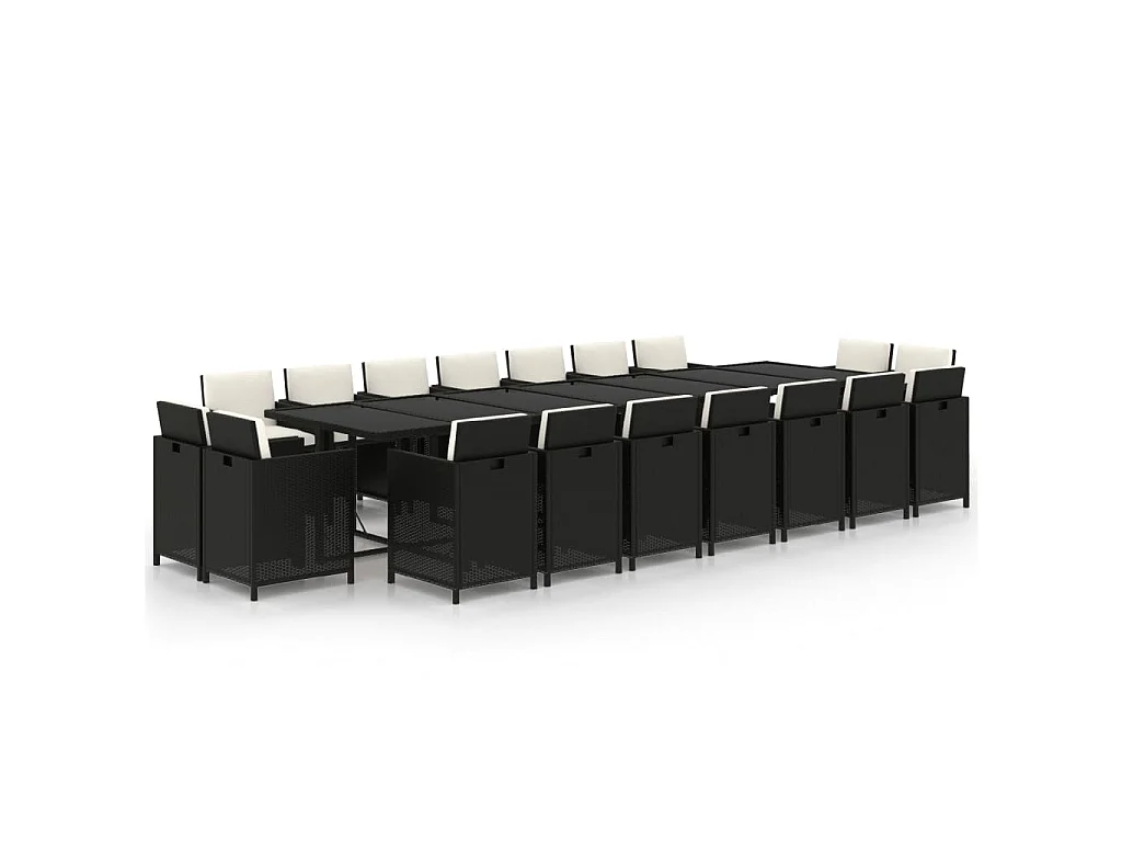19-delige Tuinset met kussens poly rattan zwart
