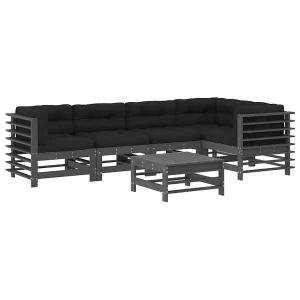 6-delige Loungeset met kussens massief hout grijs 6-delige Loungeset met kussens massief hout grijs
