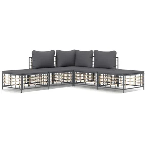 5-delige Loungeset met kussens poly rattan antracietkleurig 5-delige Loungeset met kussens poly rattan antracietkleurig