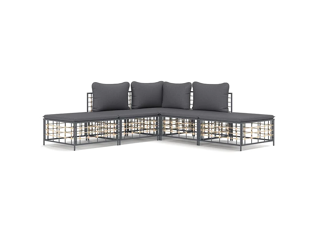 5-delige Loungeset met kussens poly rattan antracietkleurig