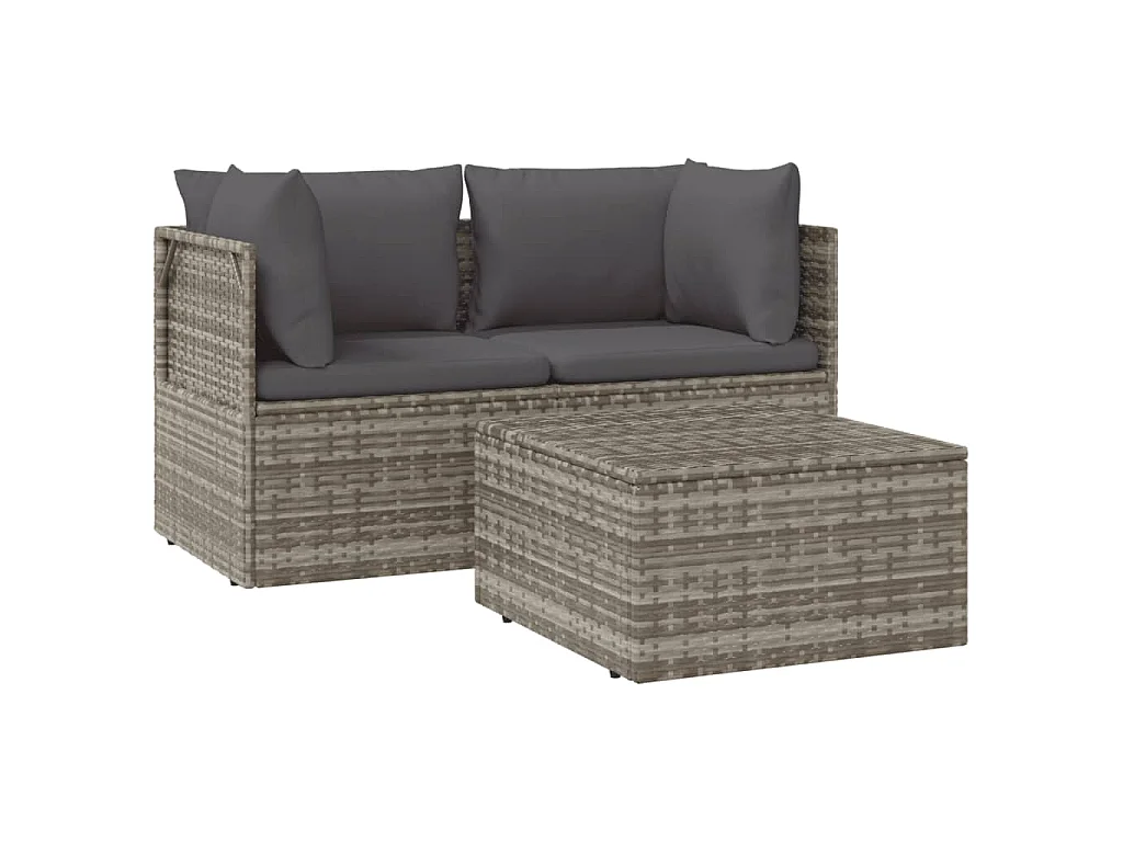 3-delige Loungeset met kussens poly rattan grijs