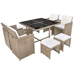 9-delige Tuinset met kussens poly rattan beige 9-delige Tuinset met kussens poly rattan beige