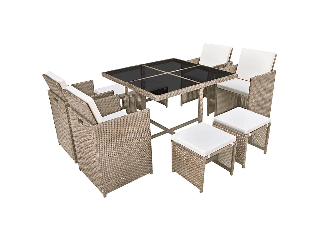 9-delige Tuinset met kussens poly rattan beige