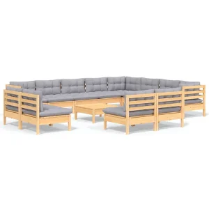 13-delige Loungeset met grijze kussens massief grenenhout 13-delige Loungeset met grijze kussens massief grenenhout