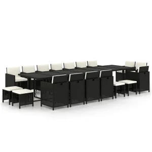 19-delige Tuinset met kussens poly rattan zwart 19-delige Tuinset met kussens poly rattan zwart