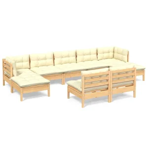 9-delige Loungeset met crèmekleurige kussens grenenhout 9-delige Loungeset met crèmekleurige kussens grenenhout