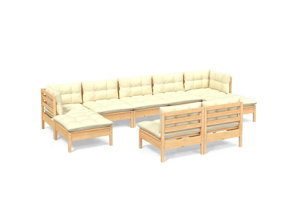 9-delige Loungeset met crèmekleurige kussens grenenhout