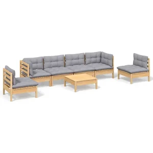 7-delige Loungeset met grijze kussens grenenhout 7-delige Loungeset met grijze kussens grenenhout