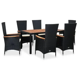 7-delige Tuinset poly rattan acaciahout zwart 7-delige Tuinset poly rattan acaciahout zwart