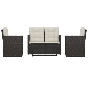 4-delige Loungeset met kussens poly rattan zwart 4-delige Loungeset met kussens poly rattan zwart