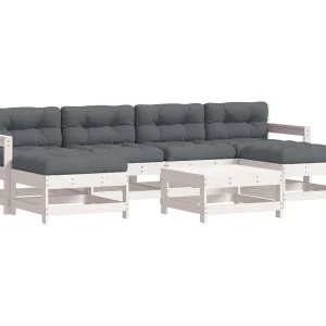 7-delige Loungeset met kussens massief hout wit 7-delige Loungeset met kussens massief hout wit